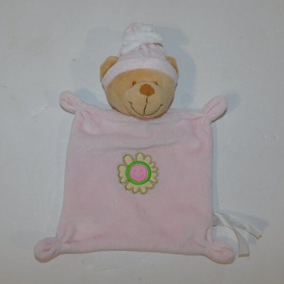 Nicotoy Doudou Tan Bear Pink Pajamas Flower Baby Security Blanket Lovey Nunu - Picture 1 of 4